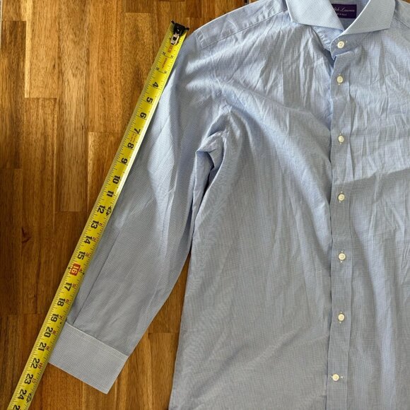 Ralph Lauren Purple Label White and Blue Checks Button Up Shirt Mens 15.5 - Picture 14 of 16